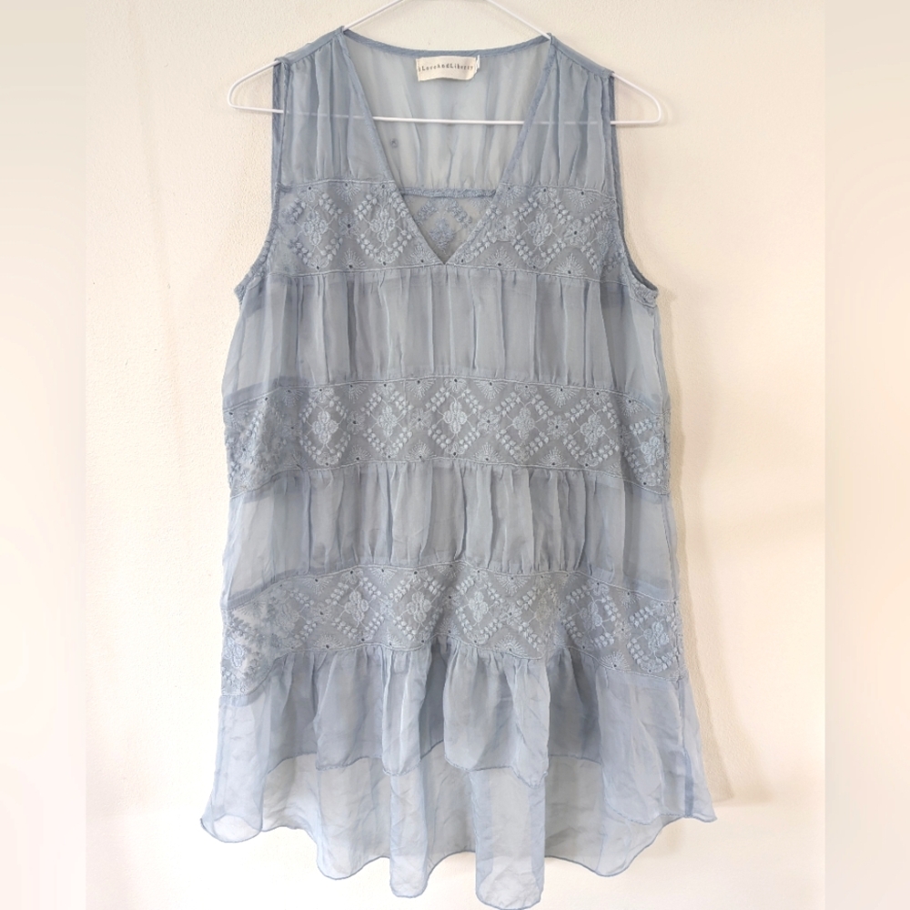Johnny Was 4LoveAndLiberty Pale Blue Silk Mini Dress Women's M